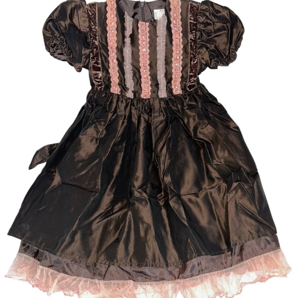 Lesy Lisetta Cosi Made Italy Girls Pink Brown lace ribbon detail dressy dress 56